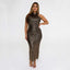 Stretchy Sequin Gold Midi Dress - With Bottom Slit