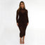 Espresso Mesh Ruched Midi Dress w/ Bra Detail