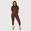 ZIP UP LONG SLEEVE JUMPSUIT - BROWN