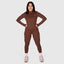 ZIP UP LONG SLEEVE JUMPSUIT - BROWN