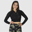 Black gym jacket with mesh holes and a hoodie for women. Shop exercise clothes for women on our website.