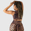 Leopard sports bra, cheetah sports bra, cheetah leggings. Best sports bra for comfort. Best activewear online for women. Sports wear with plus size women in mind. Wearing scrunch booty leggings in leopard cheetah print.