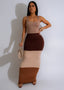 Brown color block fall maxi dress