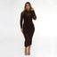 Espresso Mesh Ruched Midi Dress w/ Bra Detail I MESH Dress with Bottom I See through Dress